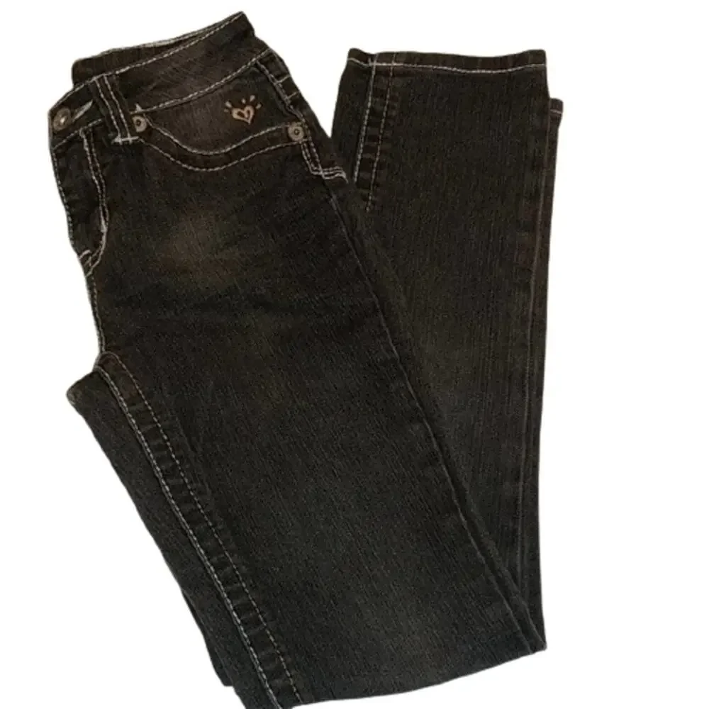 JUSTICE Black Gray Distressed Jeans 12 Slim
